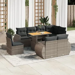 vidaXL Salon de jardin 9 pcs avec coussins gris résine tressée pas cher