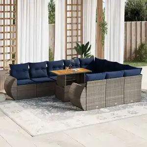 vidaXL Salon de jardin 11 pcs avec coussins gris résine tressée pas cher