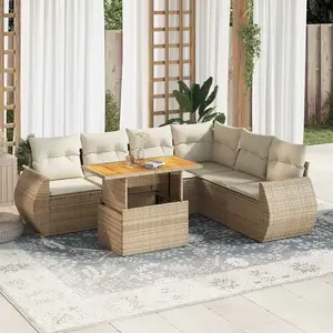 vidaXL Salon de jardin avec coussins 7 pcs beige résine tressée pas cher