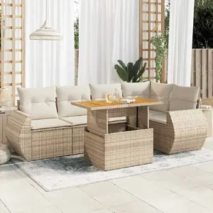 vidaXL Salon de jardin avec coussins 6 pcs beige résine tressée pas cher