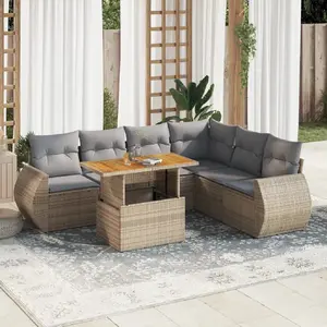 vidaXL Salon de jardin avec coussins 7 pcs beige résine tressée pas cher