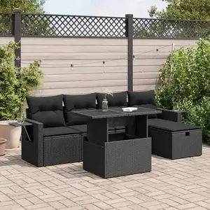 vidaXL Vidaxl Salon De Jardin 6 Pcs Avec Coussins Noir Résine Tressée pas cher