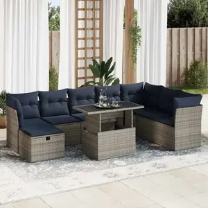 vidaXL Salon de jardin avec coussins 9 pcs gris résine tressée acacia pas cher