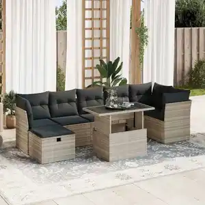 vidaXL Salon de jardin 8 pcs avec coussins gris clair résine tressée pas cher