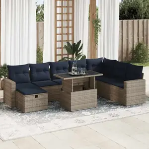 vidaXL Salon de jardin avec coussins 9pcs marron résine tressée acacia pas cher