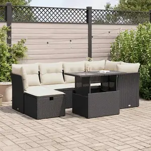 vidaXL Vidaxl Salon De Jardin 7 Pcs Avec Coussins Noir Résine Tressée pas cher