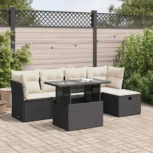 vidaXL Salon de jardin 6 pcs avec coussins noir résine tressée 3327766 pas cher
