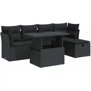 vidaXL Salon de jardin 6 pcs avec coussins noir résine tressée pas cher