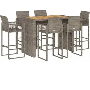 vidaXL Ensemble de bar de jardin 7 pcs sans coussins gris poly rotin pas cher