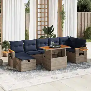 vidaXL Salon de jardin 8pcs avec coussins marron résine tressée acacia pas cher