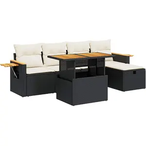 vidaXL Salon de jardin 6 pcs avec coussins noir résine tressée pas cher