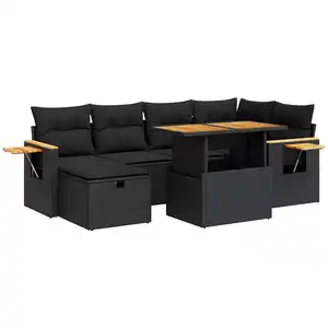 vidaXL Salon de jardin 8 pcs avec coussins noir résine tressée pas cher