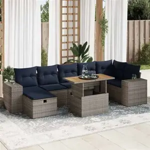 vidaXL Salon de jardin 8pcs avec coussins marron résine tressée acacia pas cher