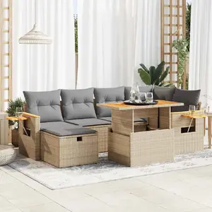vidaXL Salon de jardin avec coussins 8 pcs beige résine tressée pas cher