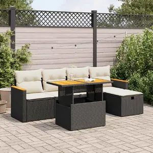vidaXL Salon de jardin 6 pcs avec coussins noir résine tressée pas cher