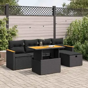 vidaXL Salon de jardin 6 pcs avec coussins noir résine tressée pas cher