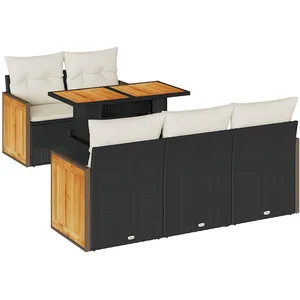 vidaXL Salon de jardin 6 pcs avec coussins noir résine tressée acacia pas cher