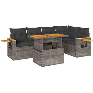 vidaXL Salon de jardin 5 pcs avec coussins gris résine tressée acacia pas cher