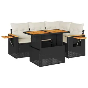 vidaXL Salon de jardin 4 pcs avec coussins noir résine tressée acacia pas cher