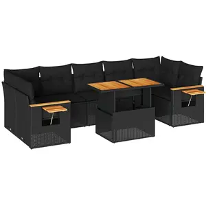 Vidaxl salon de jardin avec coussins 8 pcs noir résine tressée acacia pas cher