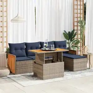 vidaXL Salon de jardin avec coussins 6 pcs gris résine tressée acacia pas cher