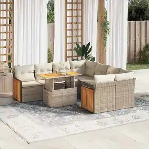 Comparateur de prix : vidaXL Salon de jardin avec coussins 9 pcs beige résine tressée acacia