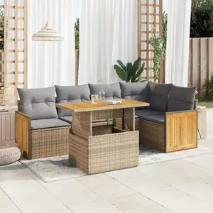 Vidaxl salon de jardin 6 pcs avec coussins beige résine tressée acacia pas cher