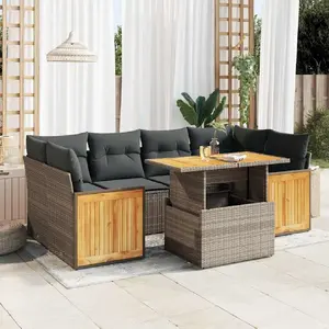 vidaXL Salon de jardin avec coussins 7 pcs gris résine tressée acacia pas cher