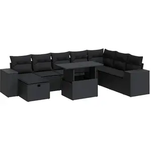 vidaXL Vidaxl Salon De Jardin 9 Pcs Avec Coussins Noir Résine Tressée pas cher