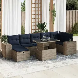 vidaXL Salon de jardin 8pcs avec coussins marron résine tressée acacia pas cher