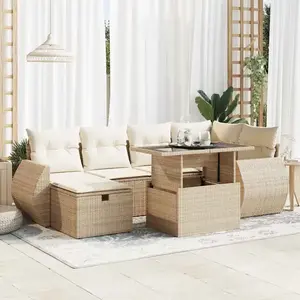 vidaXL Salon de jardin avec coussins 7 pcs beige résine tressée pas cher