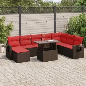 vidaXL Salon de jardin avec coussins 9 pcs noir résine tressée acacia pas cher