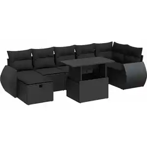 Salon de jardin vidaXL 8 pcs avec coussins noir résine tressée 3327905 pas cher