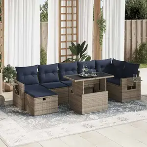 vidaXL Salon de jardin 8pcs avec coussins marron résine tressée acacia pas cher