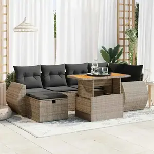Vidaxl salon de jardin avec coussins 8 pcs gris résine tressée acacia pas cher