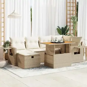 vidaXL Salon de jardin avec coussins 8 pcs beige résine tressée acacia pas cher
