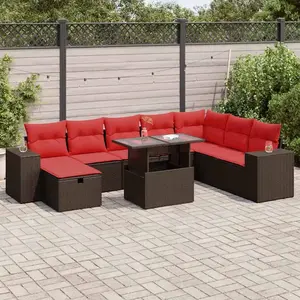 vidaXL Salon de jardin avec coussins 9 pcs noir résine tressée acacia pas cher