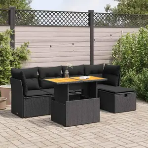 vidaXL Salon de jardin 6 pcs avec coussins noir résine tressée acacia pas cher