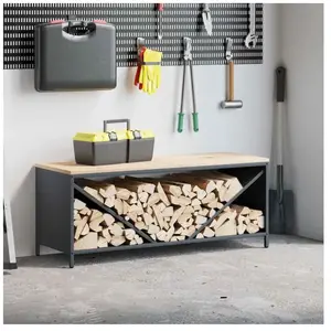 Comparateur de prix : vidaXL Étagère à bois de chauffage avec plateau en bois anthracite