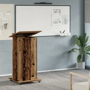 vidaXL Podium avec roue Bois ancien 55 x 55 x 107 cm Bois d'ingénierie pas cher