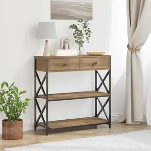 vidaXL Table Console avec tiroir chêne artisanal 75 x 28 x 75 cm