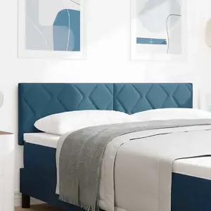 vidaXL Cabeçalho LED  Design Blocs Diamant Bleu Foncé 160 cm Velours pas cher