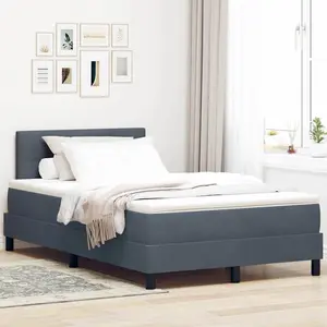 vidaXL Lit Box Spring avec matelas Gris foncé Petit double Velours pas cher