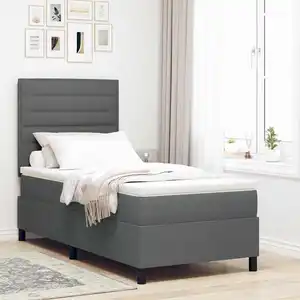 vidaXL Cadre De Lit Vidaxl Avec Matelas Gris Foncé Tissu 100 X 200 Cm pas cher
