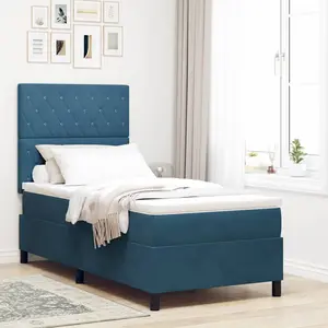 vidaXL Vidaxl Lit Box Spring Avec Matelas Bleu Foncé Simple Velours pas cher