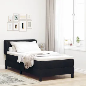 vidaXL Lit Box Spring  avec matelas Noir 90x200 cm en tissu pas cher