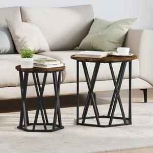 vidaXL Tables D'appoint Vidaxl 2 Pcs En Chêne Fumé En Bois Reconstitué pas cher