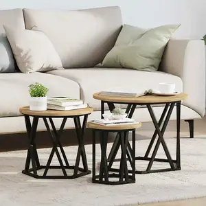 vidaXL Tables d appoint empilables 3 pcs en bois d ingénierie chêne artisan pas cher
