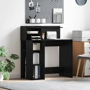 vidaXL Bureau avec étagère noir aspect chêne 90 x 48 x 101,5 cm pas cher