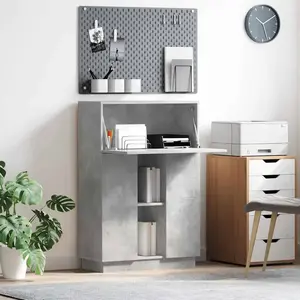 vidaXL Bureau en Gris Béton Gris béton Bois d'ingénierie Standard pas cher